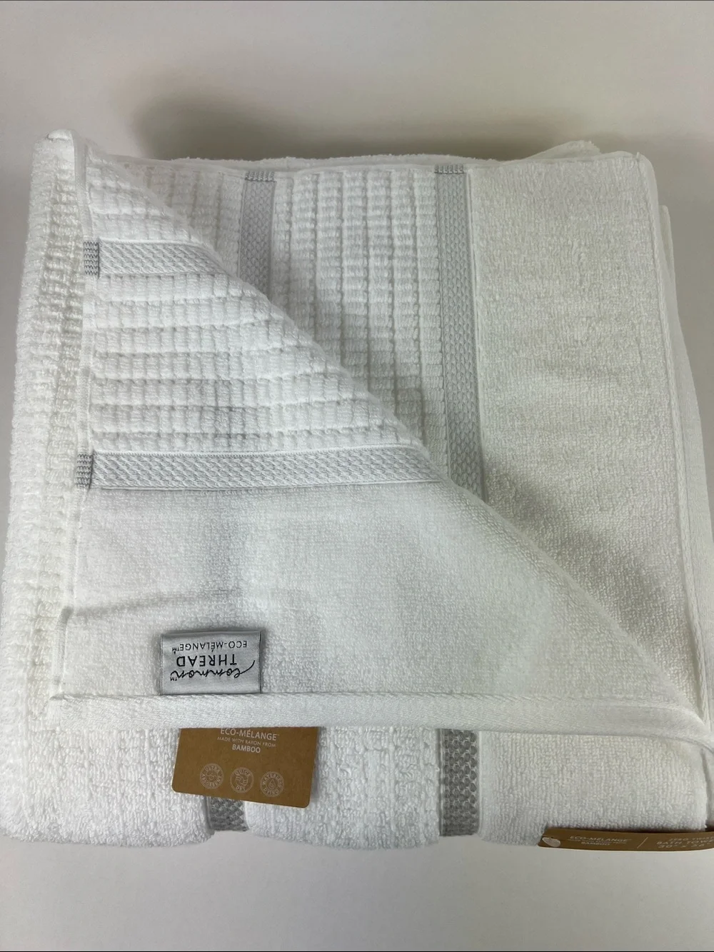 Common Thread Bamboo Eco Melange Bath Towel Set White Gray Soft Cotton 2 pc NEW